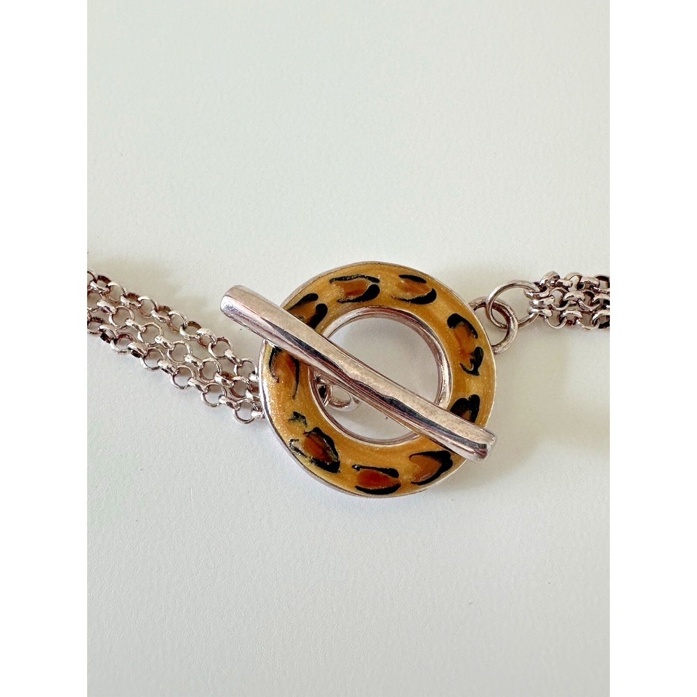 David Sigal Cheetah Print Toggle Necklace 925 Sterling Silver Enamel 17" Canada